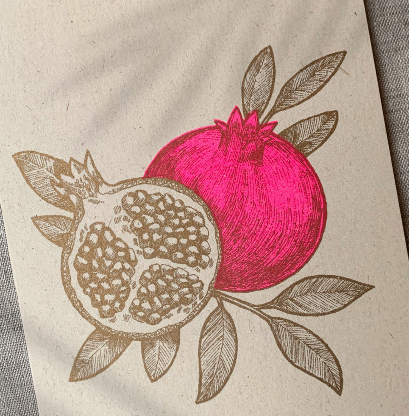 Postkarte / Granatapfel-Frucht / Pflanzenfarbe / Ökopapier