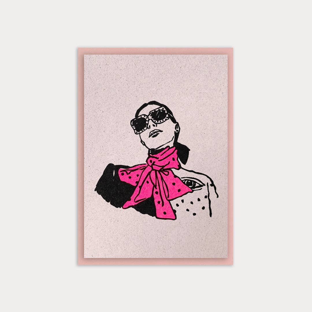 Frau mit pinkem Schal / Karte mit Umschlag / A7