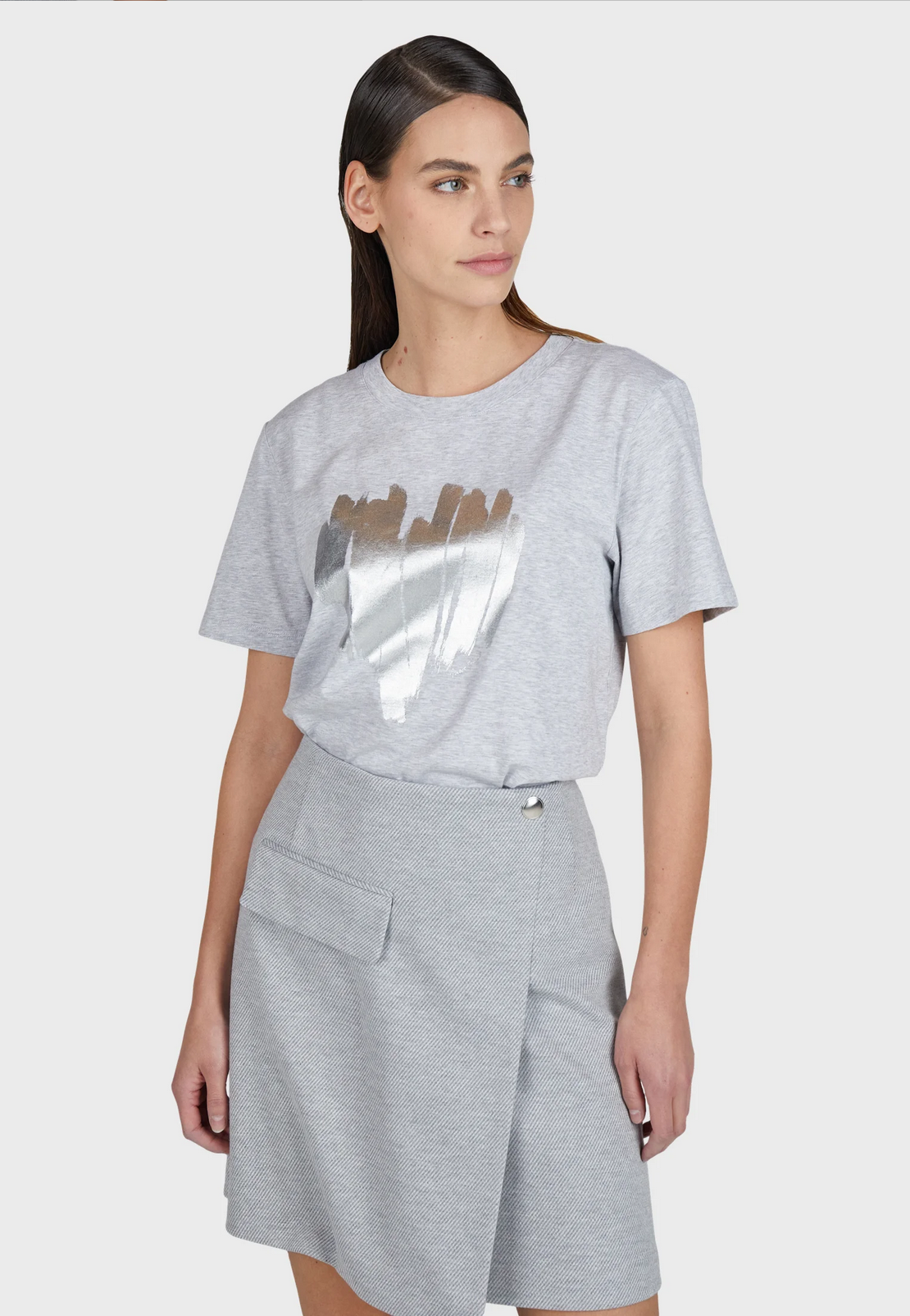 T-Shirt mit Metallic Herz Print