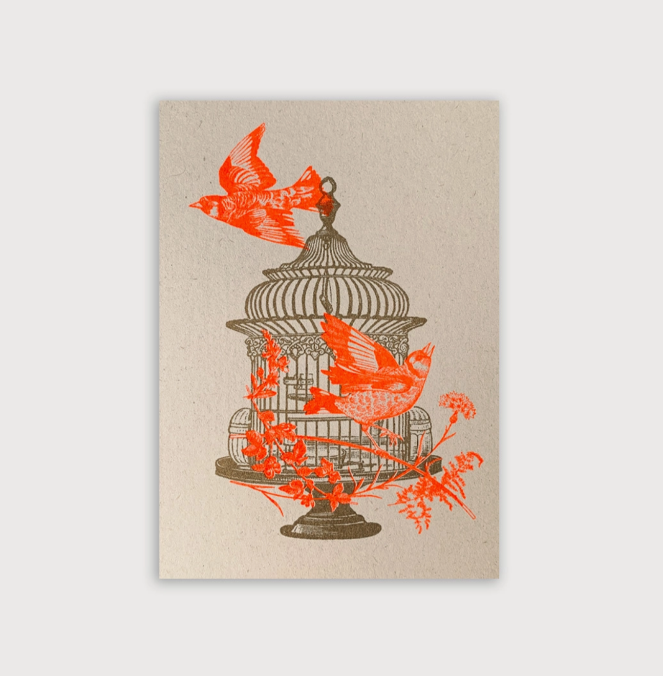 Postkarte / Vogelkäfig / Pflanzenfarbe / Ökopapier