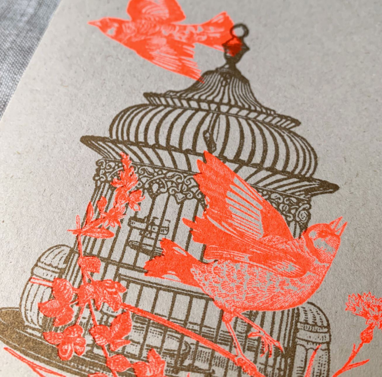 Postkarte / Vogelkäfig / Pflanzenfarbe / Ökopapier