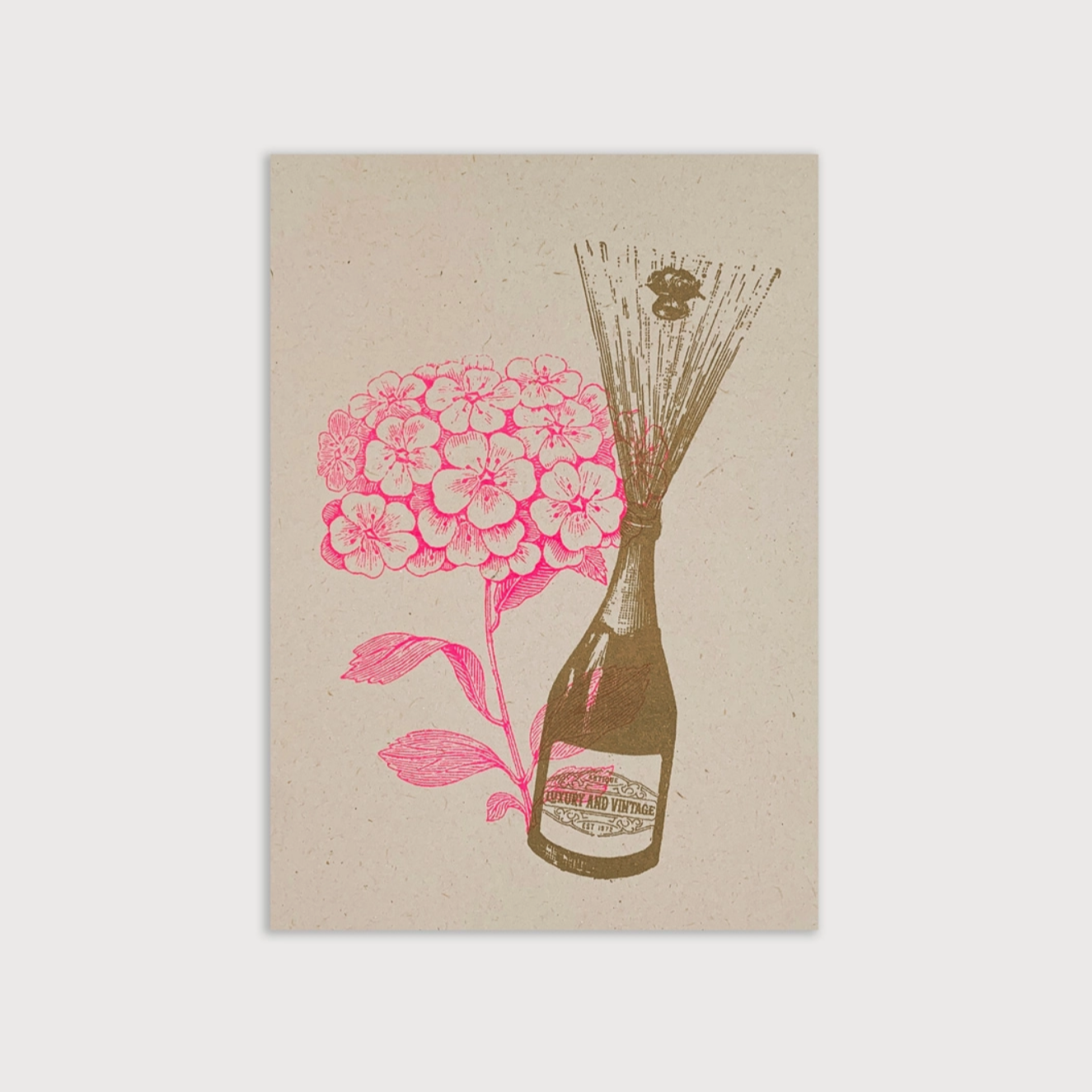 Postkarte / Champagner mit Blume / Ökopapier