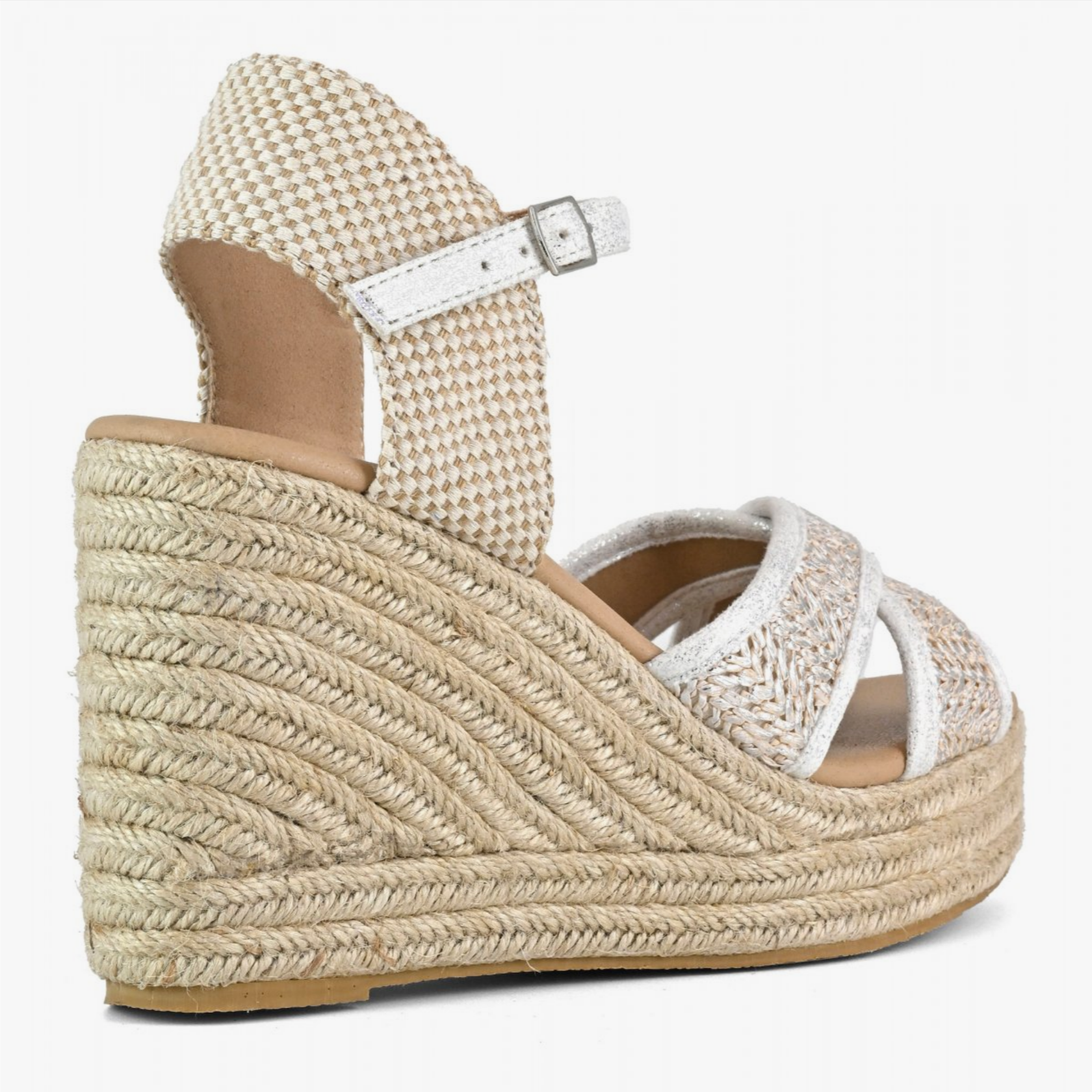 Jute Wedges aus laminiertem Raffiabast