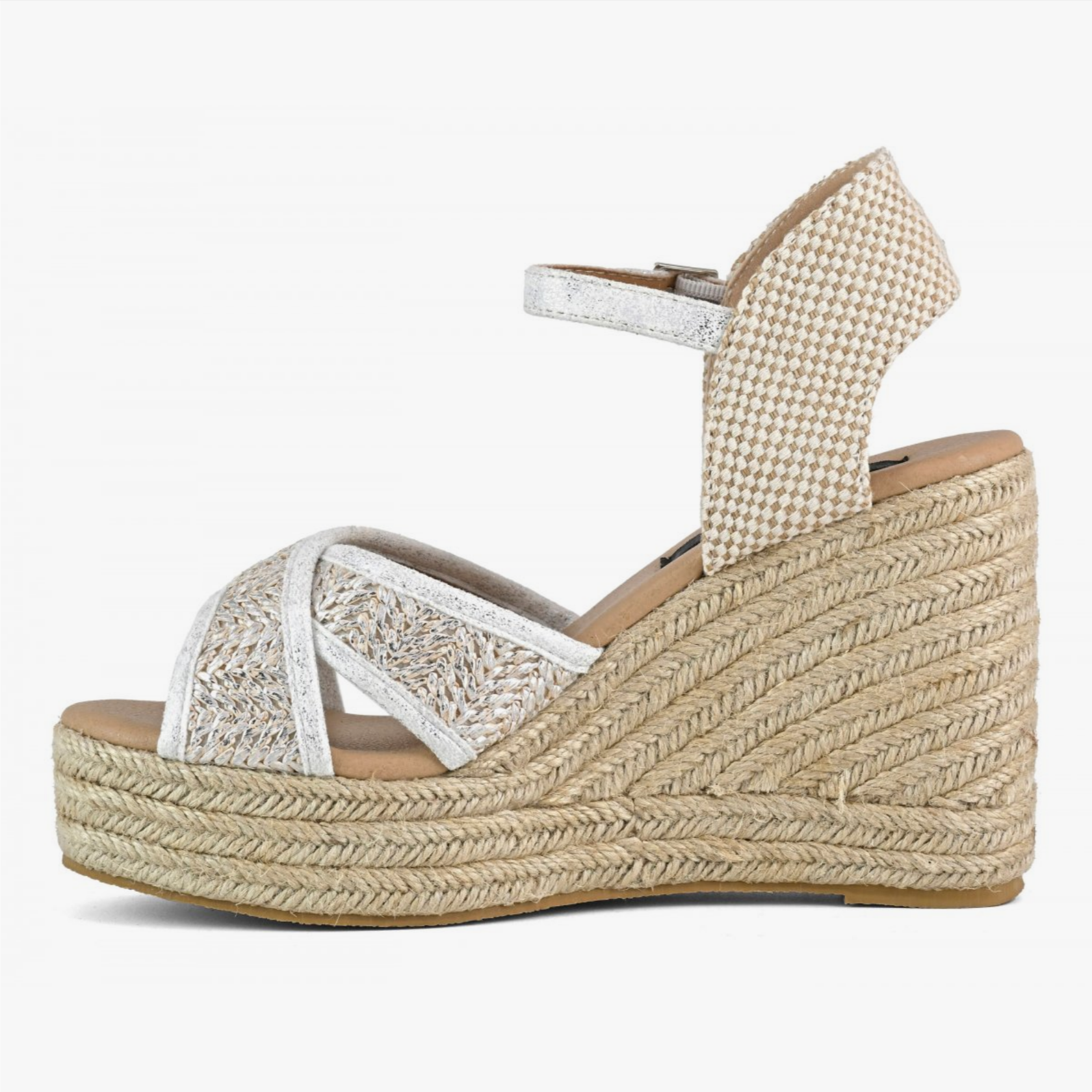 Jute Wedges aus laminiertem Raffiabast