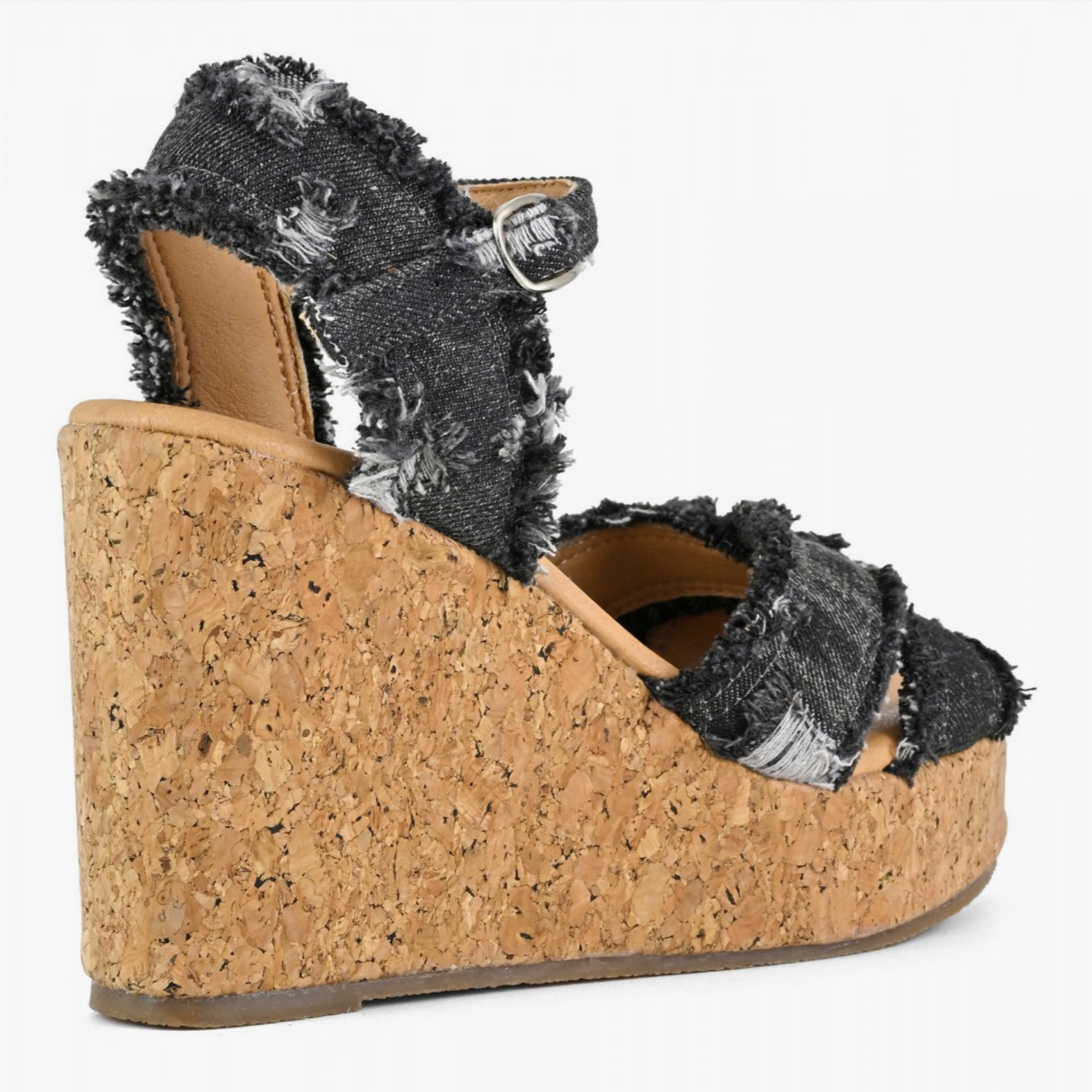 Keilsandale aus Denim und Kork