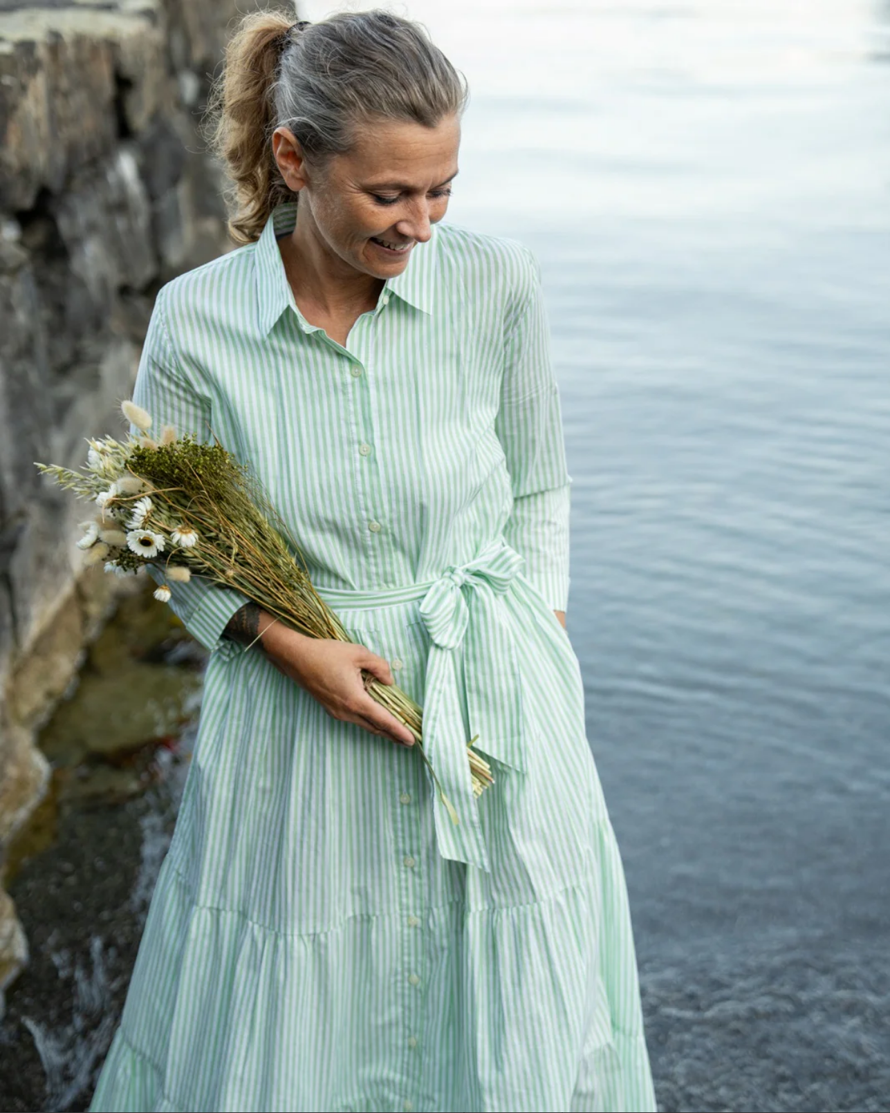 Kleid JADE Grün gestreift