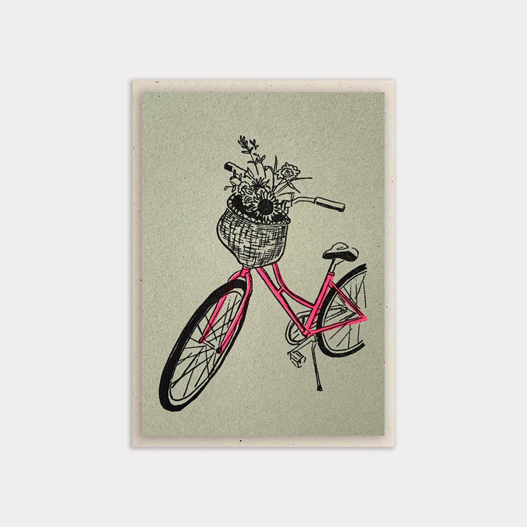 Fahrrad mit Blumenkorb / Karte mit Umschlag / A7